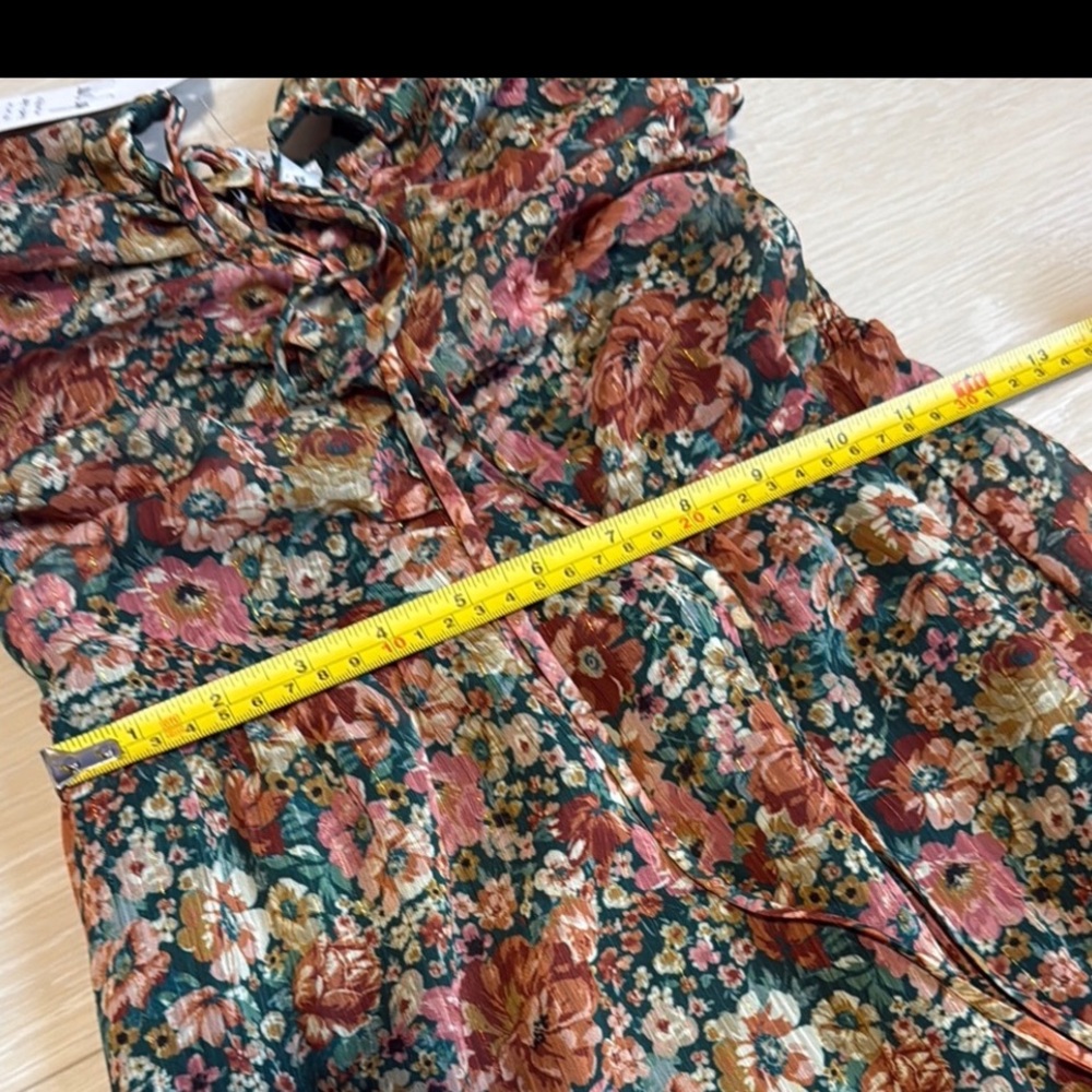 Sadie & Sage Floral Green Red Smocked Halter Midi Dress - Picture 6 of 12